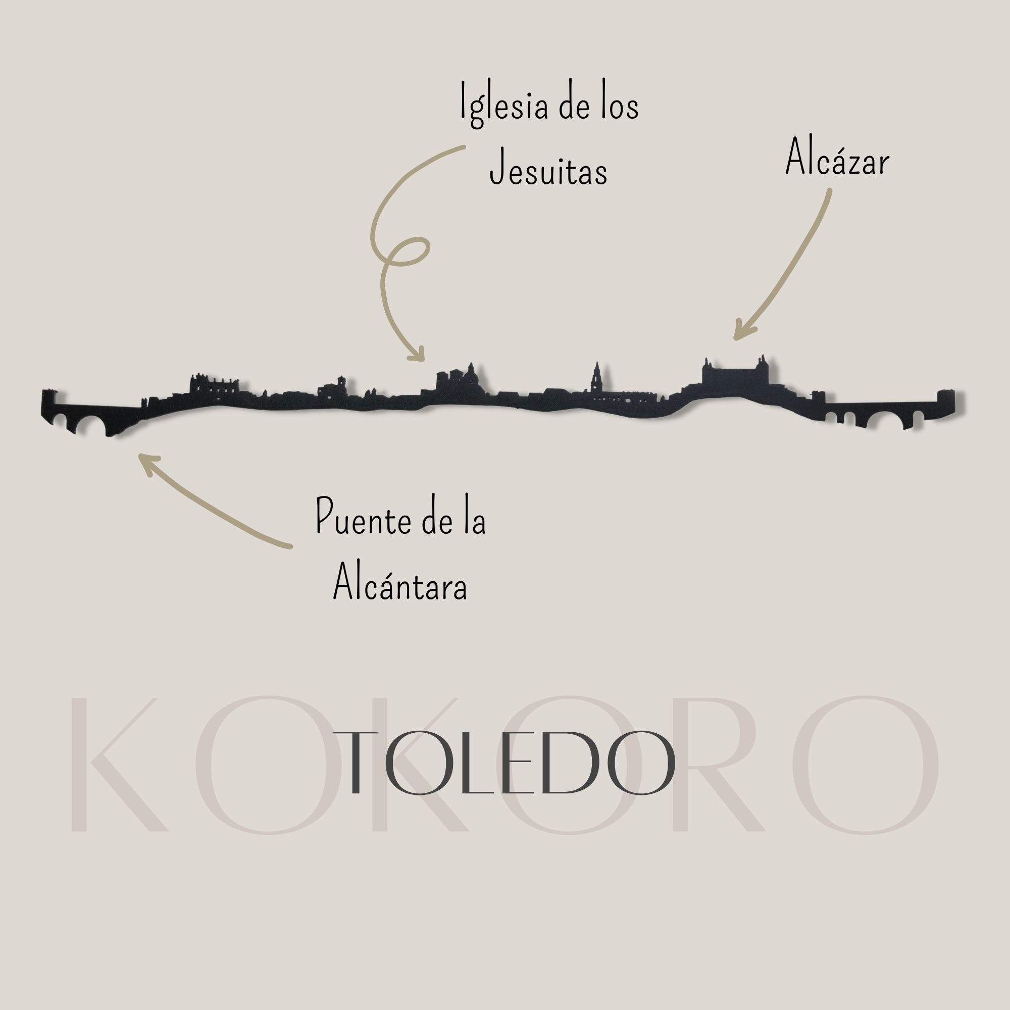 Skyline de Toledo hecho con material reciclado para decoración en pared