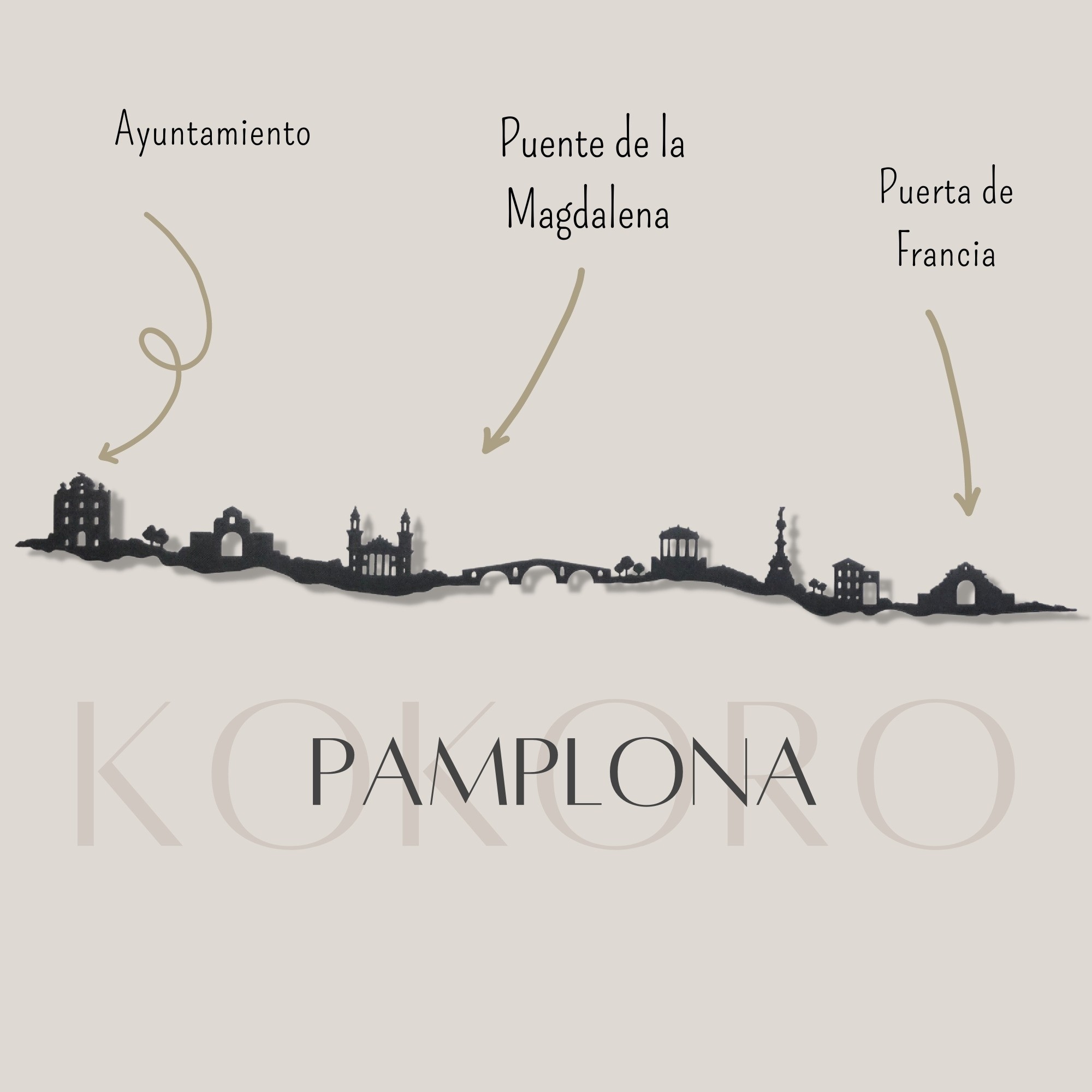 Skyline de Pamplona, silueta de decoración para pared de la capital de Navarra