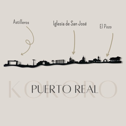 Skyline de Puerto Real para decoración de paredes con material reciclado