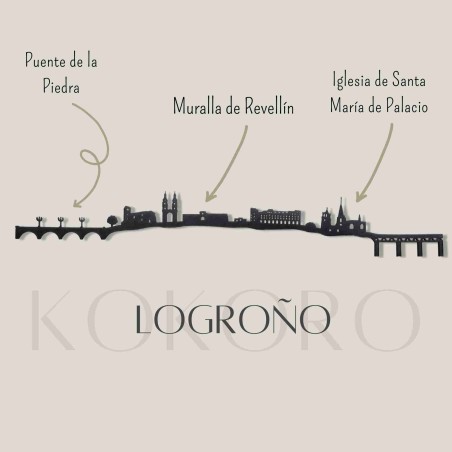 Skyline de Logroño para decoración de paredes con material reciclado.