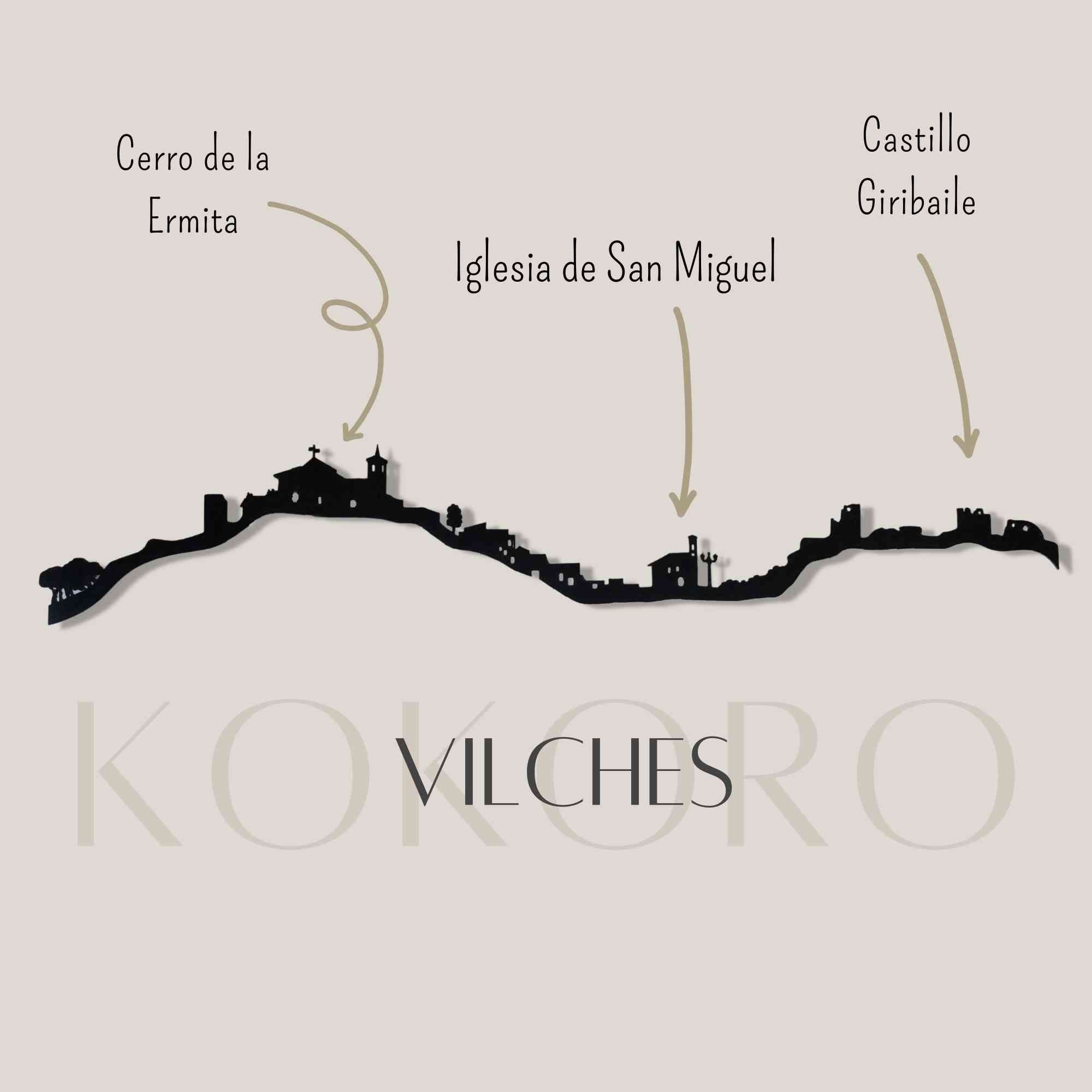 Skyline de Vilches para decoración de paredes con material reciclado