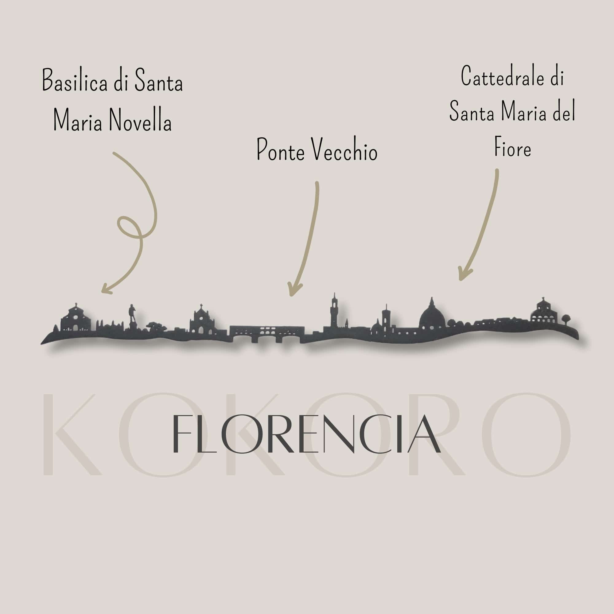Skyline de Florencia 3d hecho con materiales reciclados. Decoración pared, regalo original