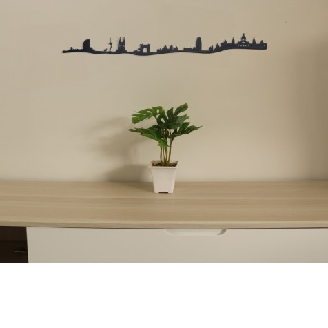 Skyline de Barcelona, silueta de decoración para pared de la ciudad hecho con materiales reciclados