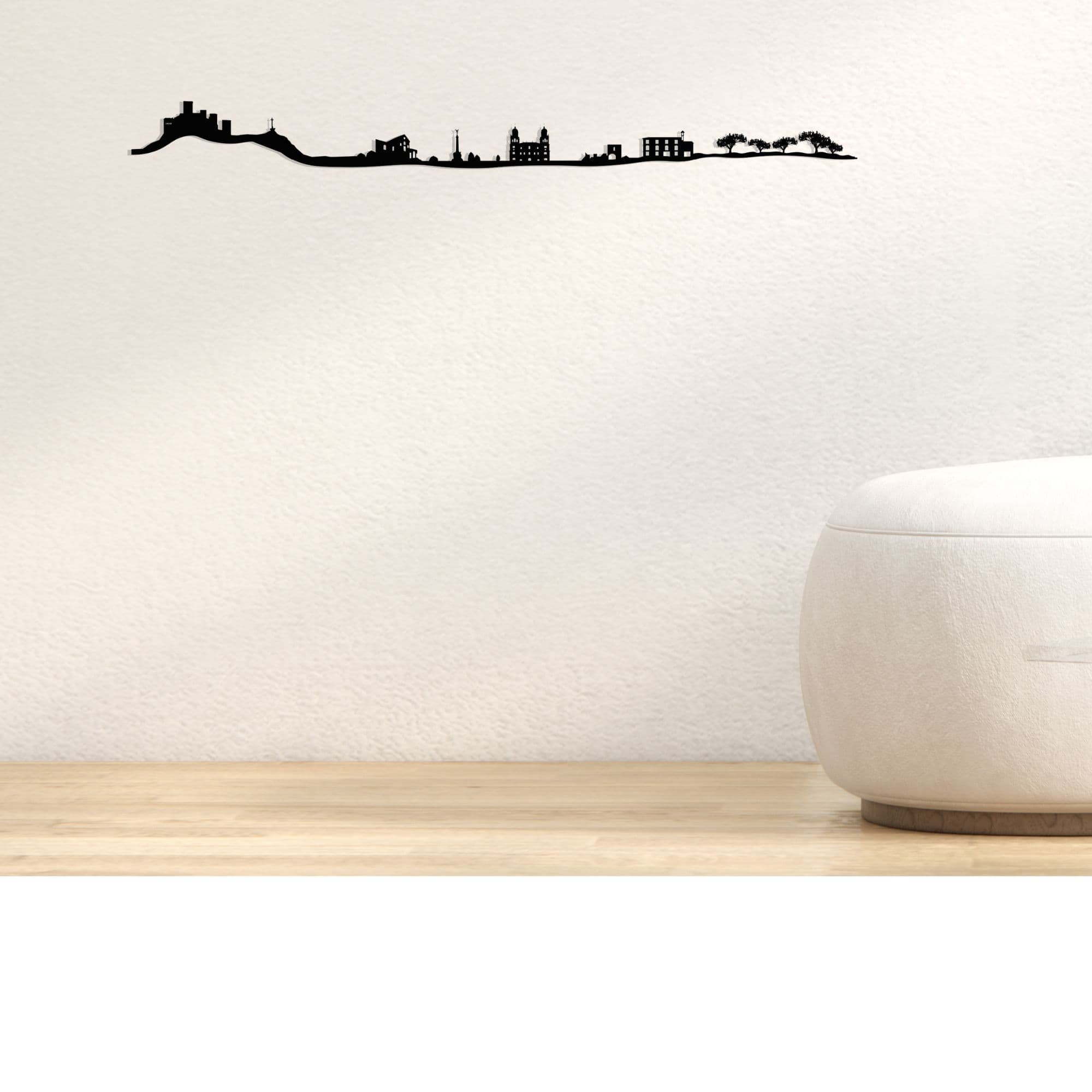 Skyline de Jaén, silueta de decoración para pared de la ciudad hecho con materiales reciclados